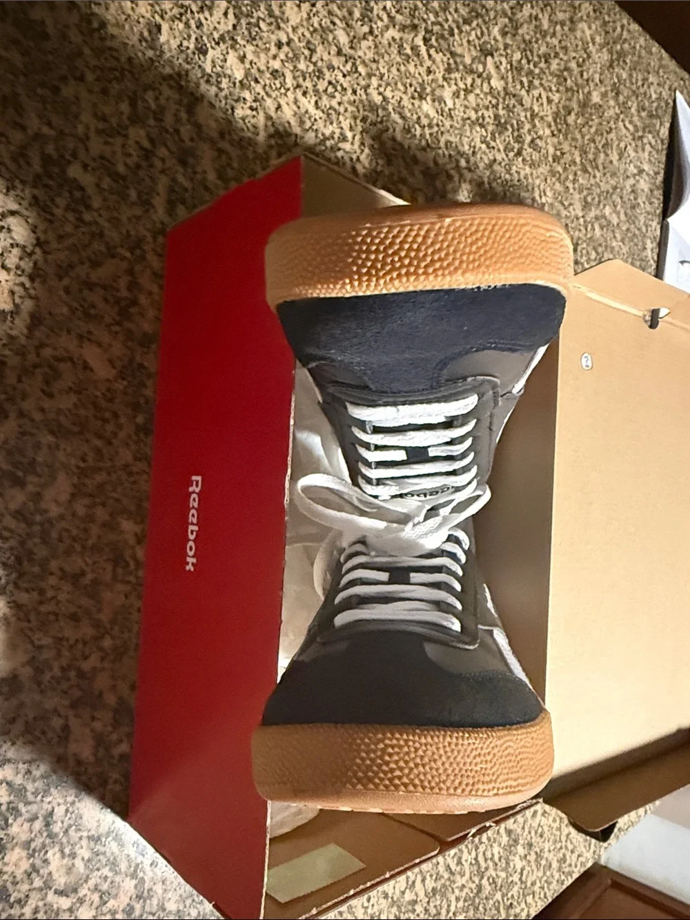 Reebok Men’s Black & Gum Low-Top Sneakers with White Laces